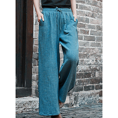 

Women's Basic Wide Leg Pants - Solid Colored Wine Light Brown Khaki One-Size