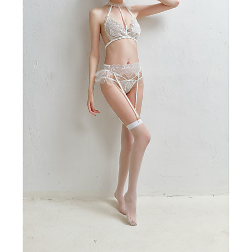 

Women's Lace / Backless / Cut Out Suits Nightwear Jacquard / Solid Colored White Black One-Size