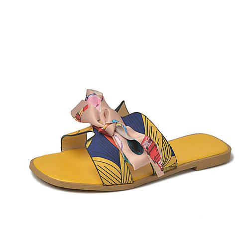 

Women's Slippers & Flip-Flops 2020 Flat Heel Open Toe Bowknot PU Classic / Minimalism Spring & Fall / Spring & Summer Yellow / Fuchsia / White