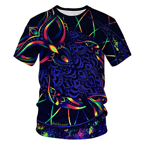 

Men's Going out Club Street chic / Exaggerated T-shirt - 3D / Animal / Cartoon Owl, Print Navy Blue