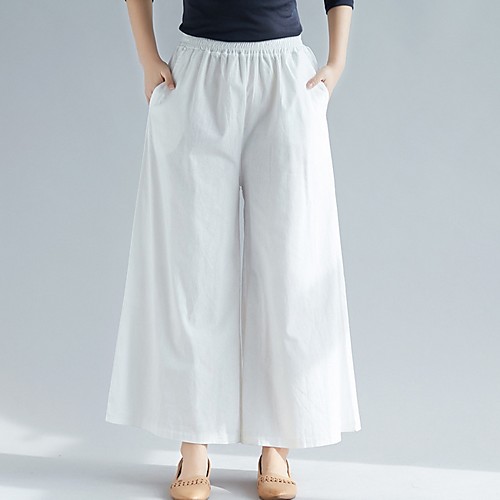 

Women's Basic Wide Leg Pants - Solid Colored White Black M L XL