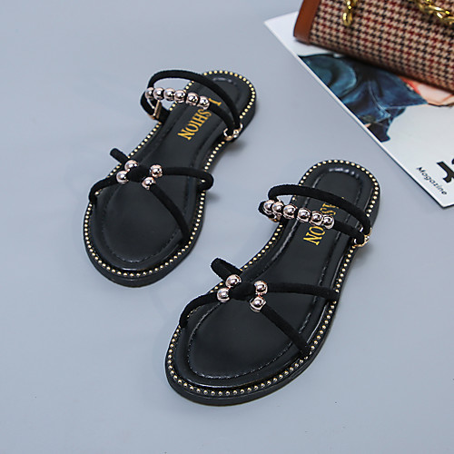 

Women's Slippers & Flip-Flops 2020 Flat Heel Open Toe Pearl PU Classic / Minimalism Spring & Fall / Spring & Summer Black / Beige