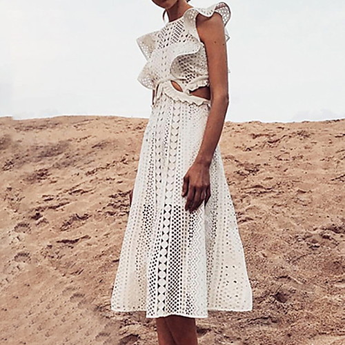 

A-Line Jewel Neck Ankle Length Lace Cut Out / Sexy Holiday / Cocktail Party Dress with Ruffles / Lace Insert 2020