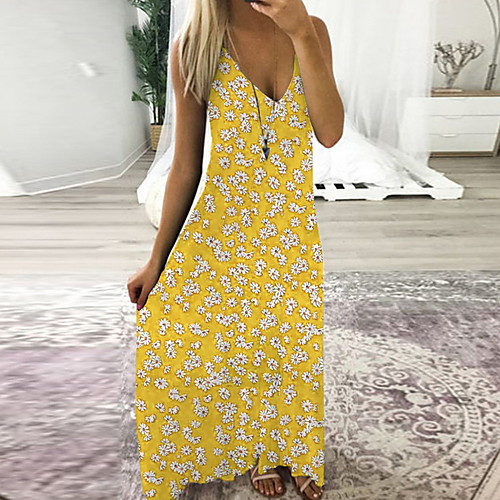 

Women's Yellow Green Dress A Line Floral S M