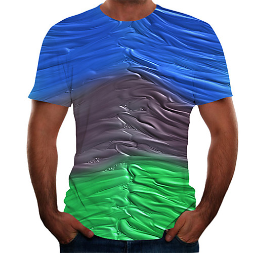 

Men's Daily Basic T-shirt - Color Block / 3D Print Blue