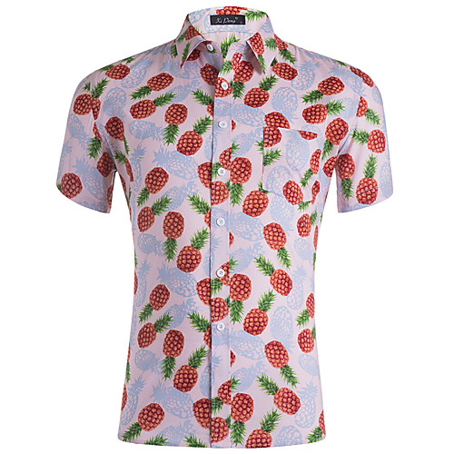 

Men's Fruit Pineapple Print Shirt - Cotton Basic Tropical Daily Going out Navy Blue / Gray / Light Blue / Short Sleeve