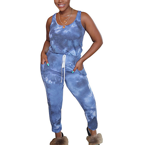 

Women's Blushing Pink Blue Jumpsuit Onesie, Geometric S M L