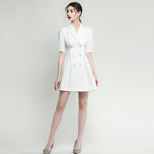 

A-Line V Neck Short / Mini Spandex Minimalist / White Homecoming / Cocktail Party Dress with Buttons 2020