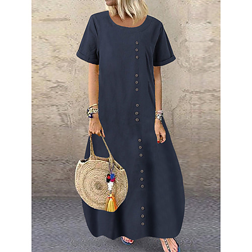 

Women's Blushing Pink Green Dress Loose Solid Color M L