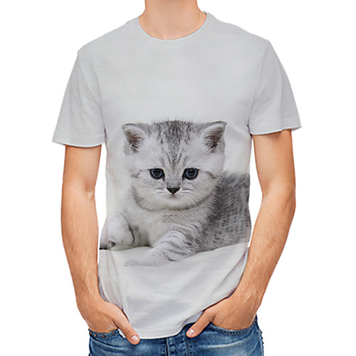 

Men's Daily Club Rock / Street chic T-shirt - Color Block / 3D / Animal Cat / Fantastic Beasts, Print Light gray