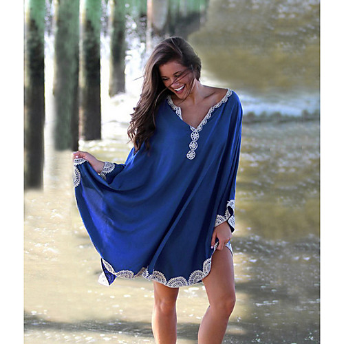 

Women's Blue Royal Blue Dress Loose Floral Sequins Tassel Fringe One-Size