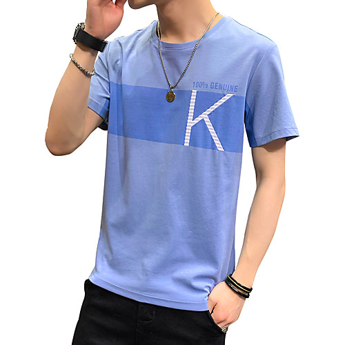 

Men's Geometric Color Block T-shirt - Cotton Daily Round Neck White / Blue / Green / Short Sleeve