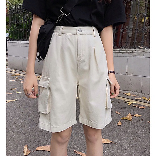 

Women's Basic Cargo Pants - Solid Colored Black Beige S M L