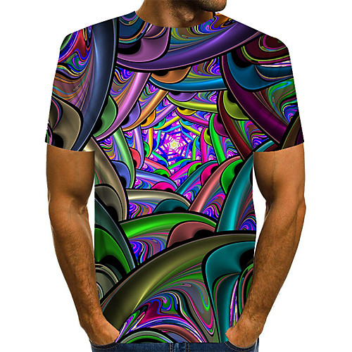 

Men's Daily Basic T-shirt - Color Block / 3D Print Rainbow