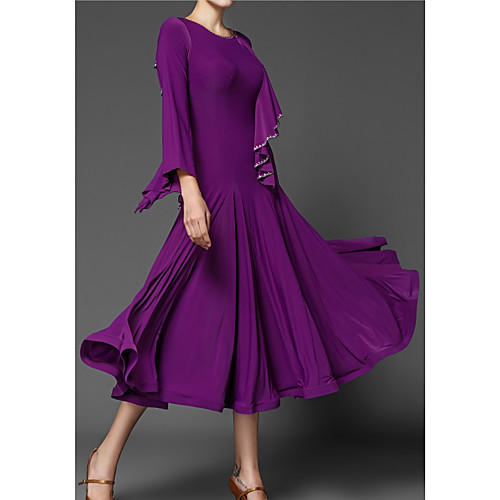 

Ballroom Dance Club Costume Women's Pleats Performance 3/4 Length Sleeve Polyester Taffeta Dress 2020