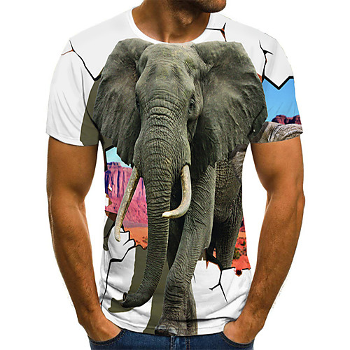 

Men's Plus Size Geometric Color Block Print T-shirt Street chic Exaggerated Holiday Going out Round Neck Rainbow / Short Sleeve