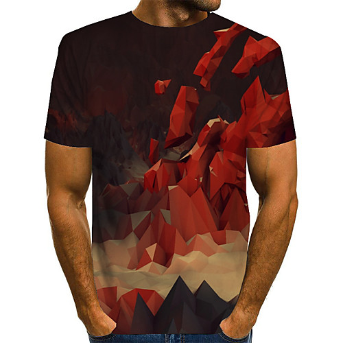 

Men's Daily Basic T-shirt - Color Block / 3D Print Red