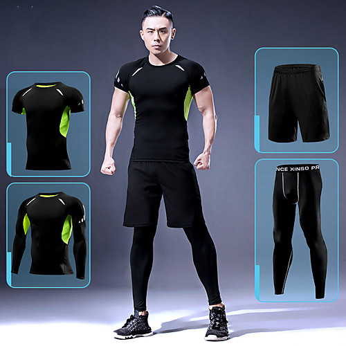 

Men's Patchwork Elastane Activewear Set Workout Outfits Compression Suit 4pcs Running Active Training Fitness Thermal / Warm Breathable Quick Dry Sportswear Athletic Clothing Set Long Sleeve