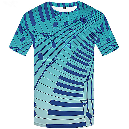 

Men's Plus Size Floral 3D Print T-shirt Basic Street chic Daily Sports Round Neck Blue / Short Sleeve