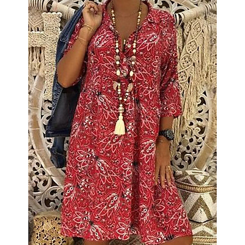 

Women's Yellow Red Dress Shirt Print S M