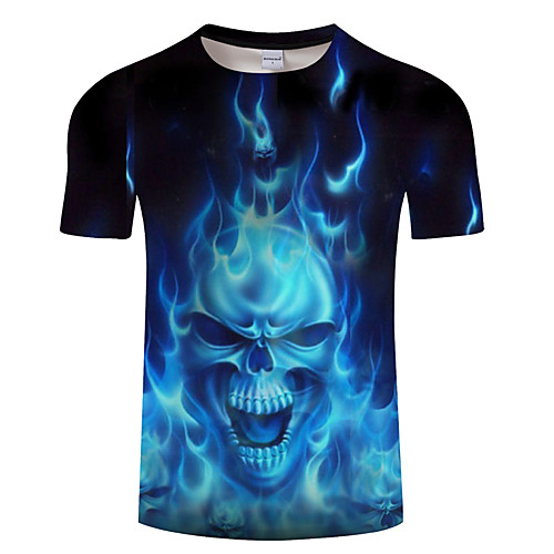 

Men's Daily Going out Exaggerated T-shirt - 3D / Skull Print Blue