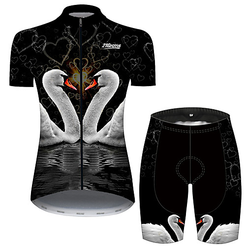 

21Grams Women's Short Sleeve Cycling Jersey with Shorts Black / White Heart Animal Swan Bike Clothing Suit Breathable Quick Dry Ultraviolet Resistant Sweat-wicking Sports Heart Mountain Bike MTB Road