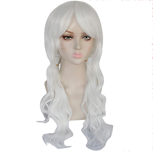 

Dangan Ronpa Cosplay Wigs Women's With Ponytail 28 inch Heat Resistant Fiber Curly White White Anime