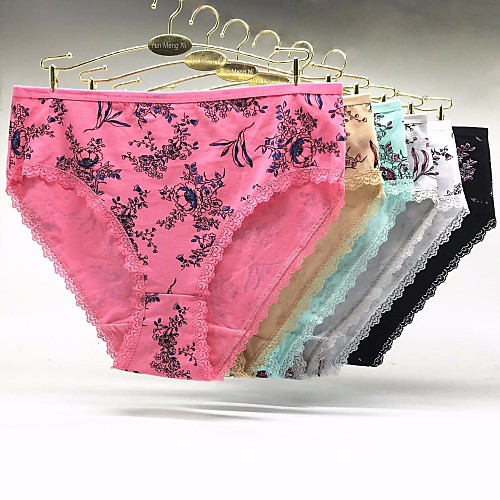 

Women's Print Cotton Brief - Plus Size Mid Waist Blushing Pink Green White XXL XXXL XXXXL