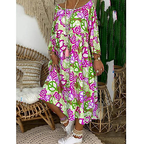 

Women's Purple Yellow Dress Loose Print M L