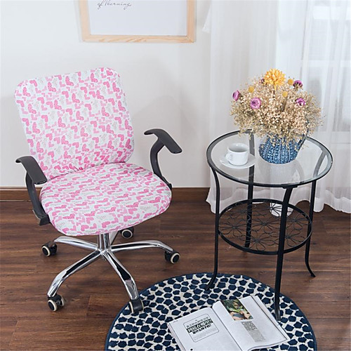 

Pink Floral Print Computer Office Chair Cover Split Protective Stretchable Cloth Polyester Universal Desk Task Chair Chair Covers Stretch Thicken Rotating Chair Slipcover