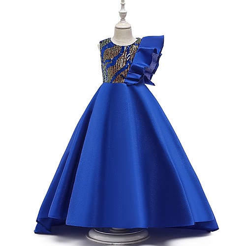 

A-Line Round Court Train Cotton Junior Bridesmaid Dress with Bow(s) / Ruffles