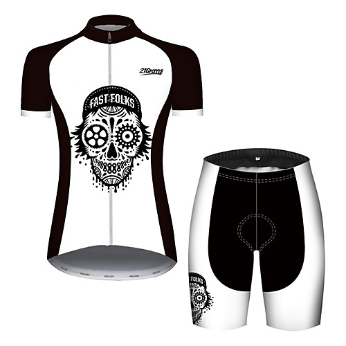 

21Grams Women's Short Sleeve Cycling Jersey with Shorts Black / White Skull Bike Clothing Suit Breathable Quick Dry Ultraviolet Resistant Sweat-wicking Sports Solid Color Mountain Bike MTB Road Bike