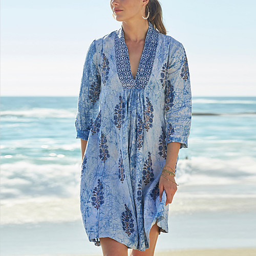 

Women's Blue Dress Basic Daily Sheath Floral Blue Patchwork S M