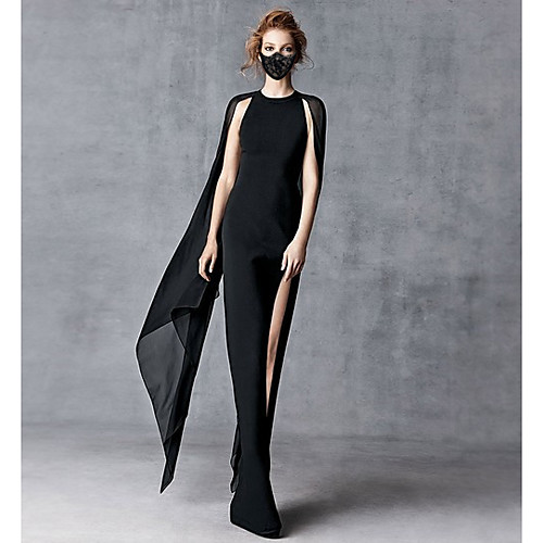 

A-Line Jewel Neck Sweep / Brush Train Chiffon / Tulle Elegant / Black Engagement / Formal Evening Dress with Sleek / Split 2020
