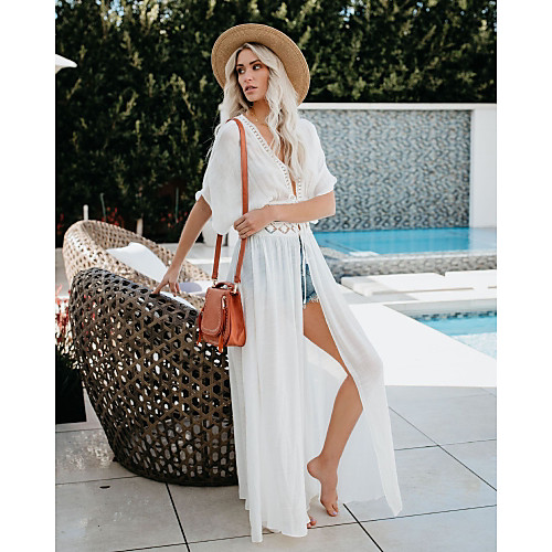 

Women's White Black Dress Holiday Sundress Solid Color One-Size