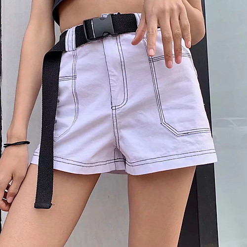 

Women's Sporty Shorts Pants - Solid Colored White Black S M L