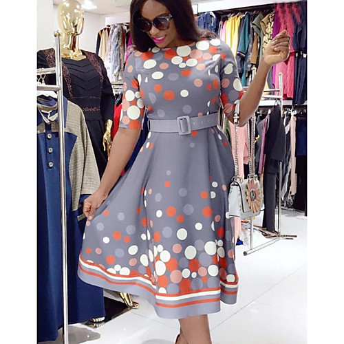 

Women's Red Light gray Dress A Line Polka Dot L XL