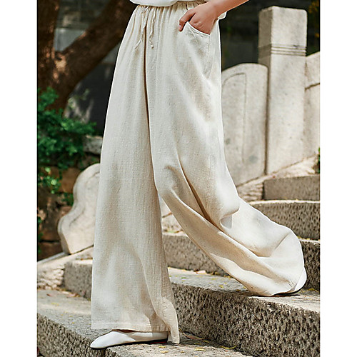 

Women's Basic Wide Leg Pants - Solid Colored White Black Beige S M L