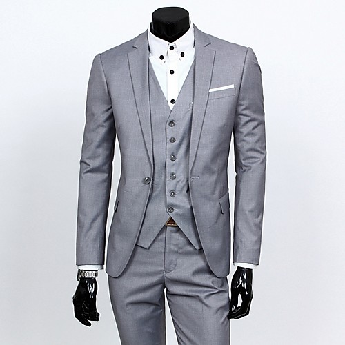 

Men's Suits Notch Lapel Polyester Wine / Light gray / Black