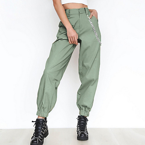 

Women's Basic Chinos Pants - Solid Colored Khaki Green White XS S M