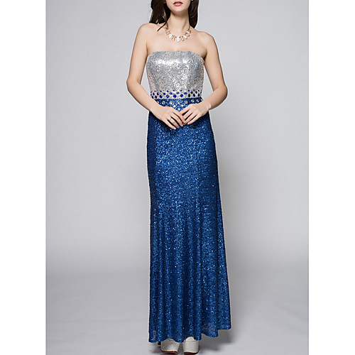 

Sheath / Column Strapless Floor Length Polyester Sparkle / Blue Party Wear / Prom Dress with Sequin 2020
