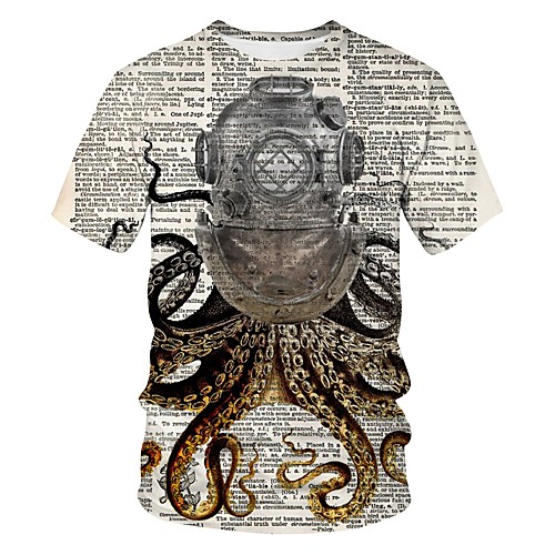 

Men's 3D Animal Fantastic Beasts Print T-shirt Street chic Exaggerated Going out Club Round Neck Gray / Short Sleeve / Letter