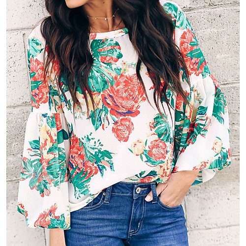 

Women's Floral Print Loose Blouse Daily White