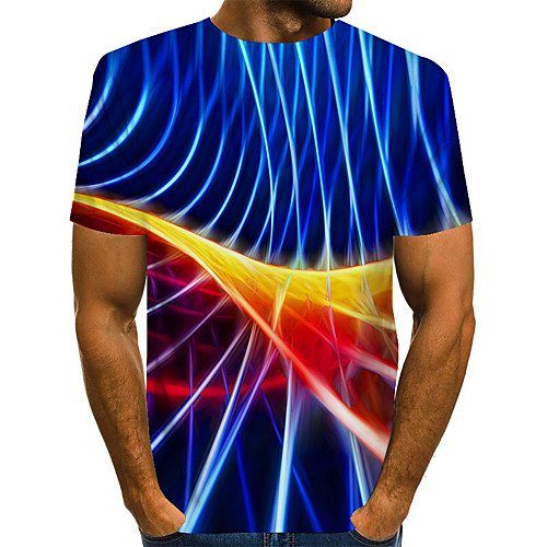 

Men's Daily Basic T-shirt - Color Block / 3D Print Blue