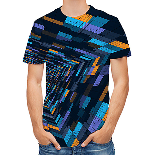 

Men's Daily Club Rock / Street chic T-shirt - Color Block / 3D / Abstract Print Navy Blue