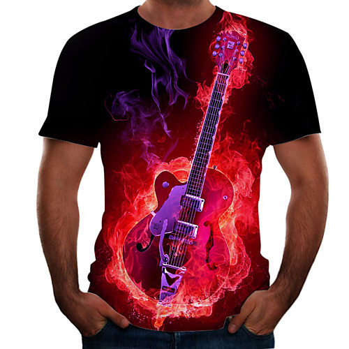 

Men's Daily Going out Basic / Street chic T-shirt - Color Block / Flame / Simulation Print Rainbow