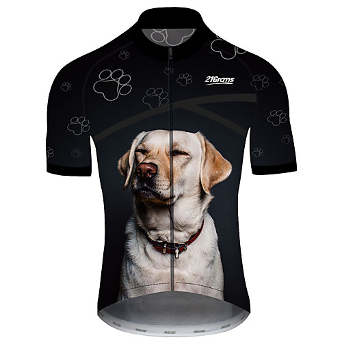 

21Grams Men's Short Sleeve Cycling Jersey 100% Polyester Black / White Dog Animal Funny Bike Jersey Top Mountain Bike MTB Road Bike Cycling UV Resistant Breathable Quick Dry Sports Clothing Apparel