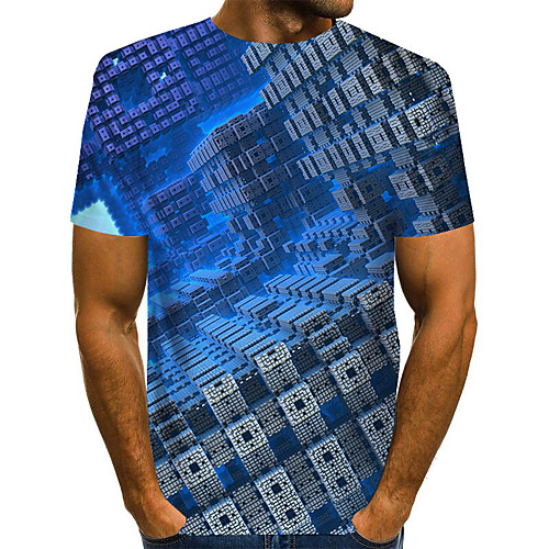 

Men's Daily Basic T-shirt - Color Block / 3D Print Blue