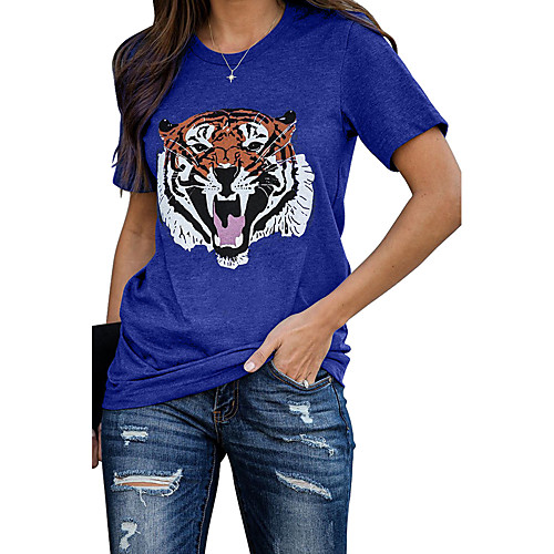 

Women's Daily Basic T-shirt - Animal Tiger Green