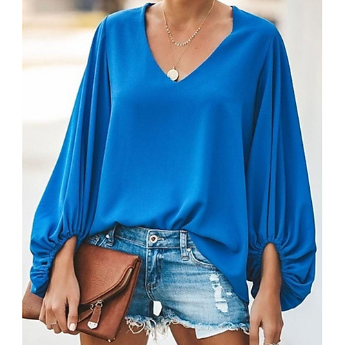 

Women's Daily Loose Blouse - Solid Colored Pleated / Asymmetric V Neck Blushing Pink